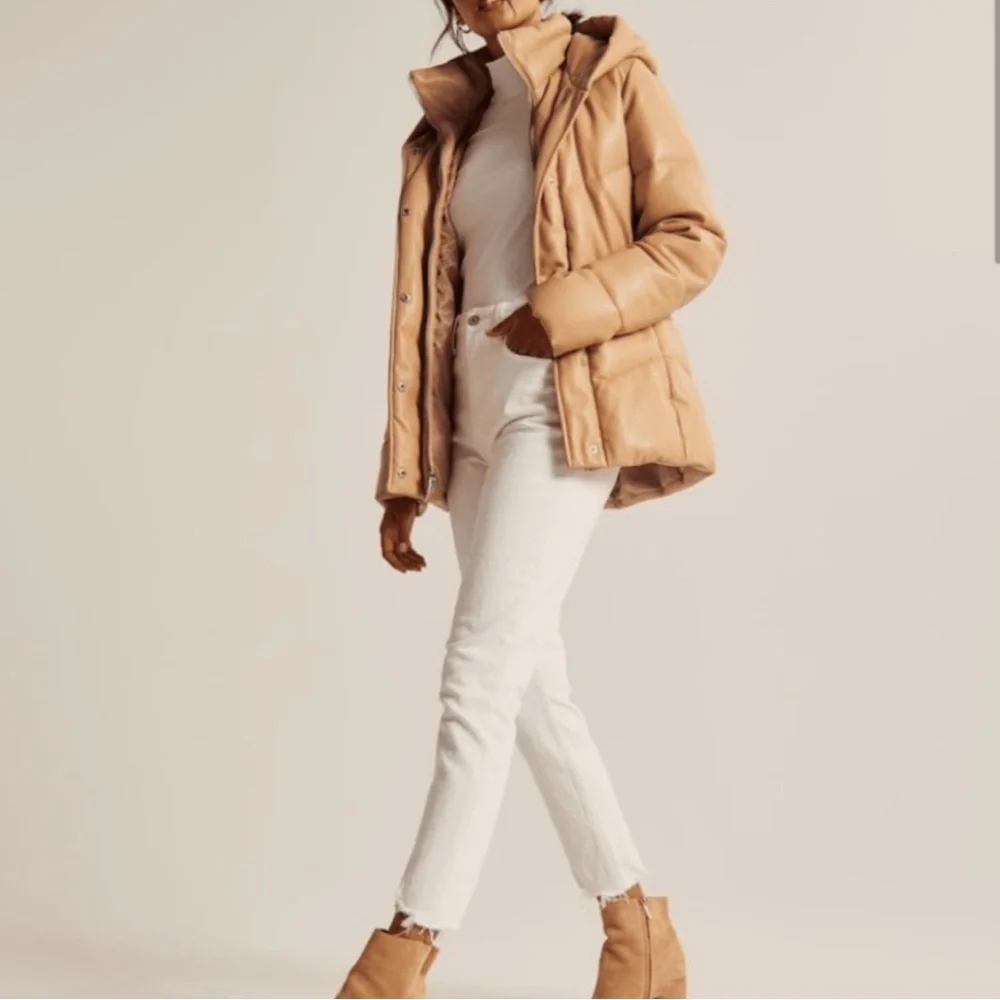 Abercrombie and Fitch Vegan Leather Puffer Jacket - Picture 2 of 5